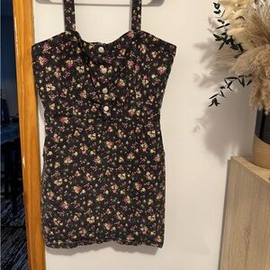 Black Denim Floral Dress